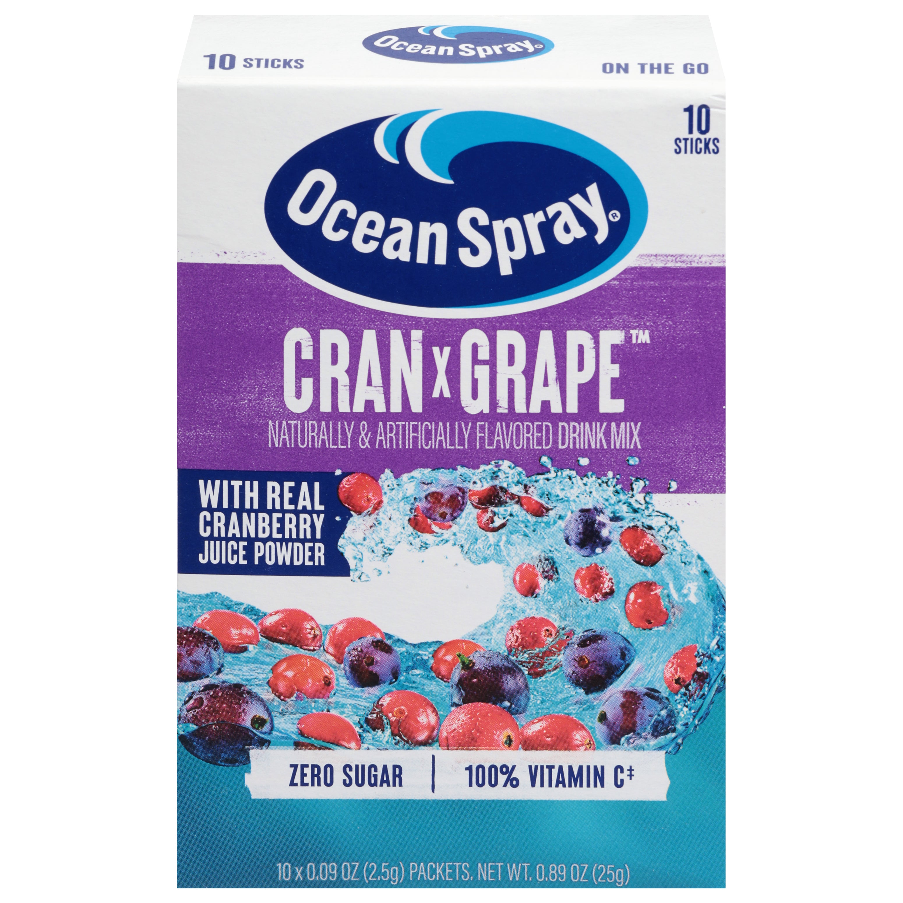 Ocean Spray Zero Sugar Cran x Grape Drink Mix 10 - 0.09 oz Sticks - Case of 12