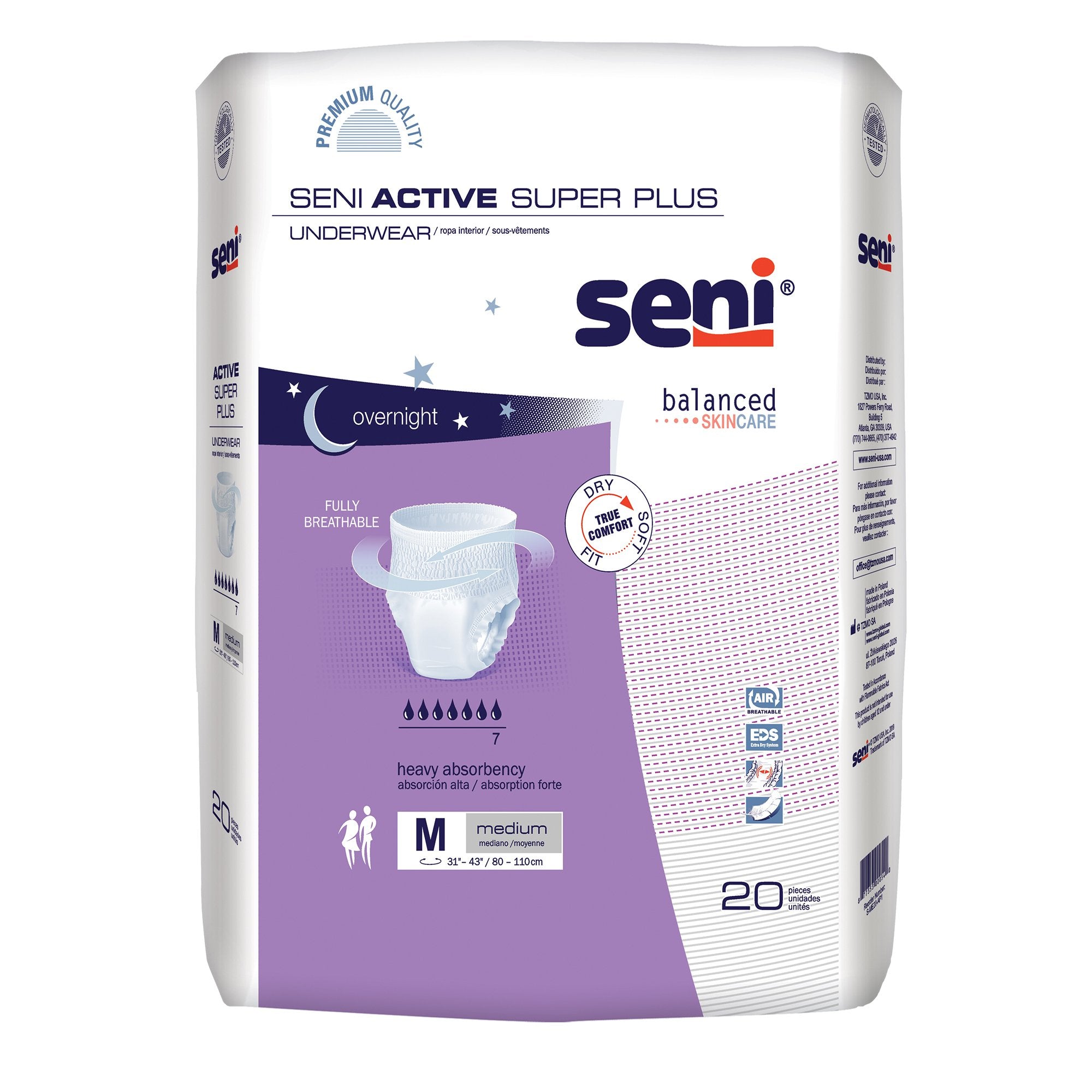 TZMO USA Inc - Unisex Adult Absorbent Underwear Seni® Active Super Plus Pull On with Tear Away Seams Medium Disposable Heavy Absorbency [80/CS]