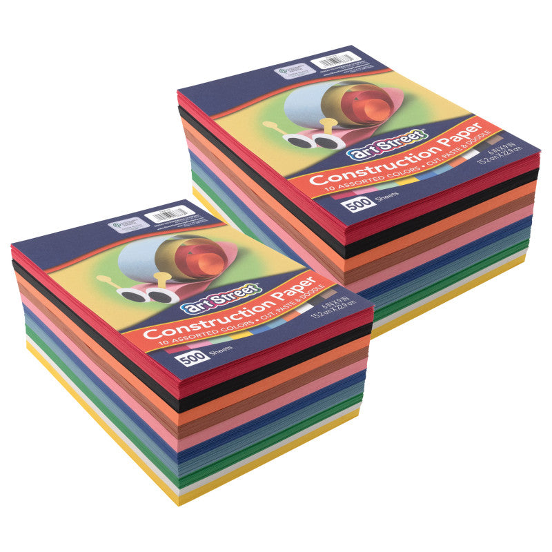 PRANG - Lightweight Construction Paper, 10 Assorted Colors, 6" x 9", 500 Sheets Per Pack, 2 Packs