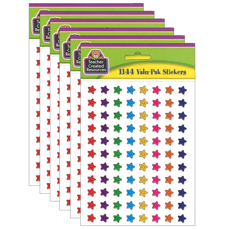 TEACHER CREATED RESOURCES - Mini Smiley Stars Valu-Pak Stickers, 1144 Per Pack, 6 Packs