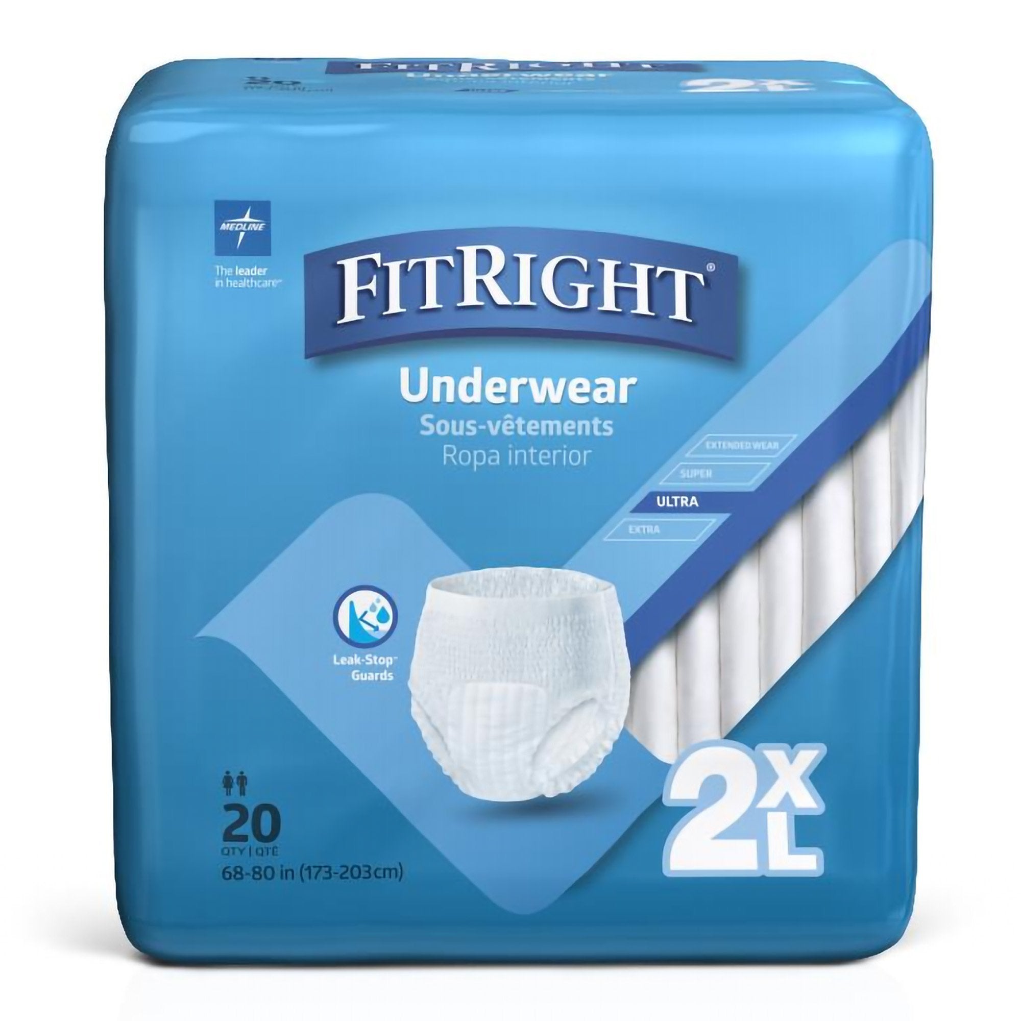 Medline - Unisex Adult Absorbent Underwear FitRight® Bariatric Pull On with Tear Away Seams 2X-Large Disposable Heavy Absorbency [80/CS]