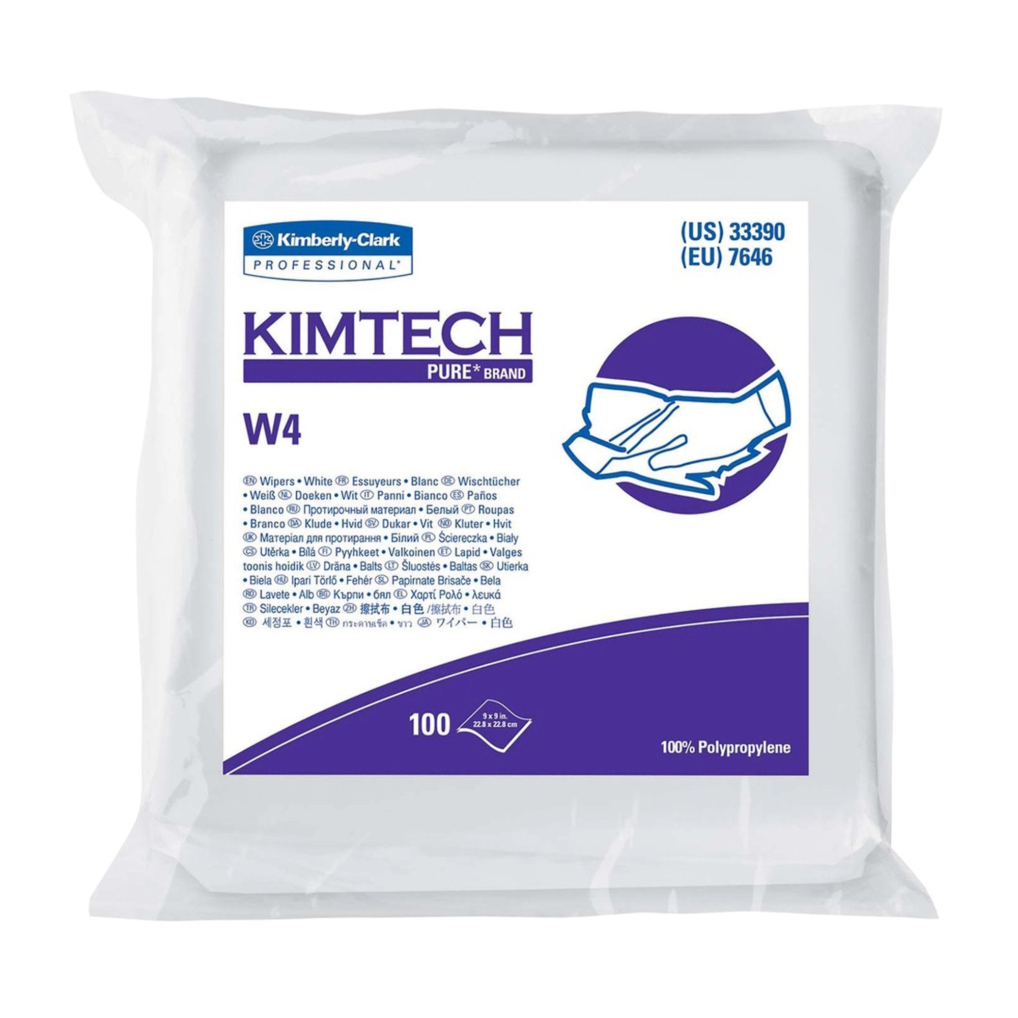 Kimberly Clark - Cleanroom Wipe KIMTECH PURE W4 ISO Class 4 100 Count Double Bag 9 X 9 Inch NonSterile Disposable [500/CS]