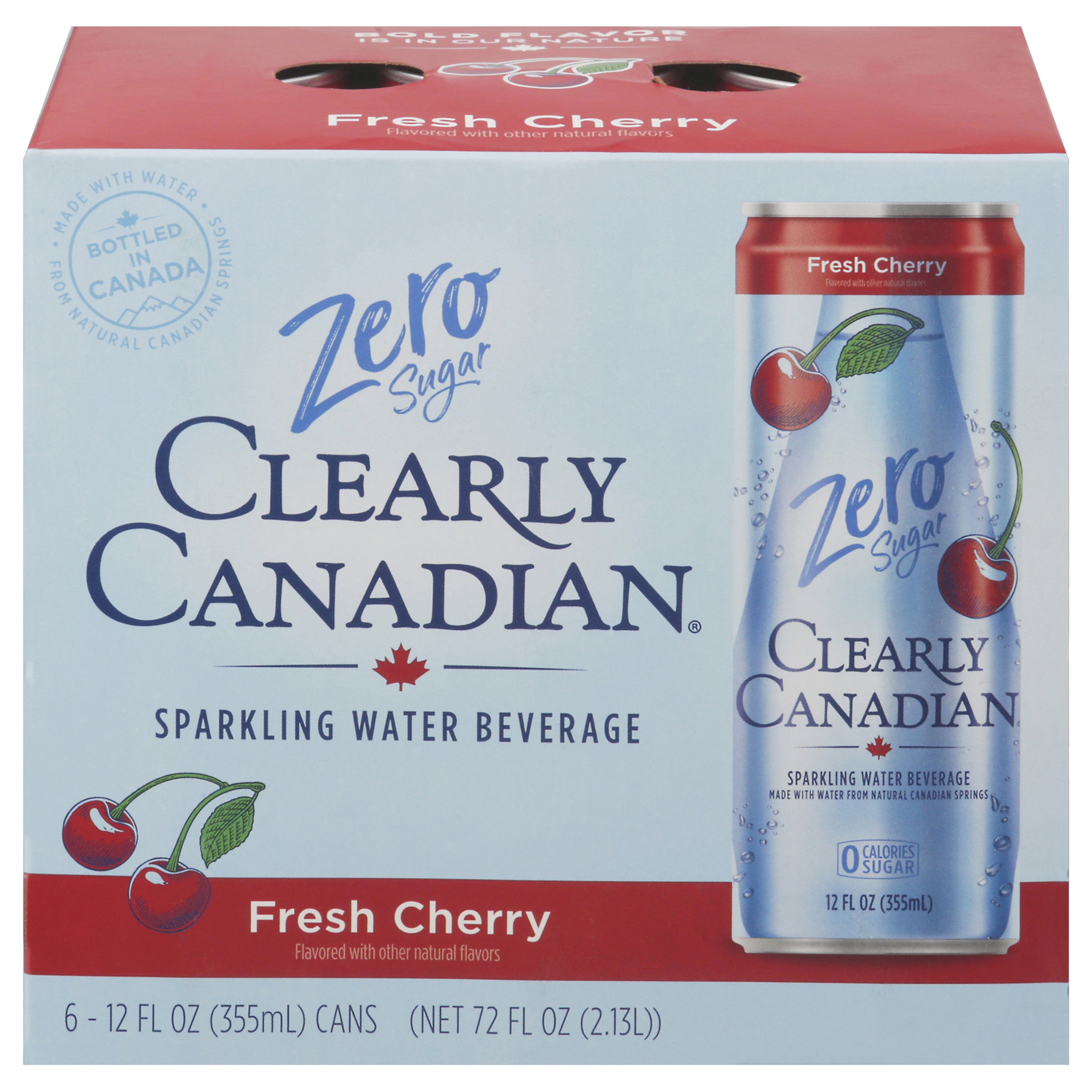 Clearly Canadian Zero Sugar Fresh Cherry Sparkling Water Beverage 6 - 12 fl oz Cans - Case of 4
