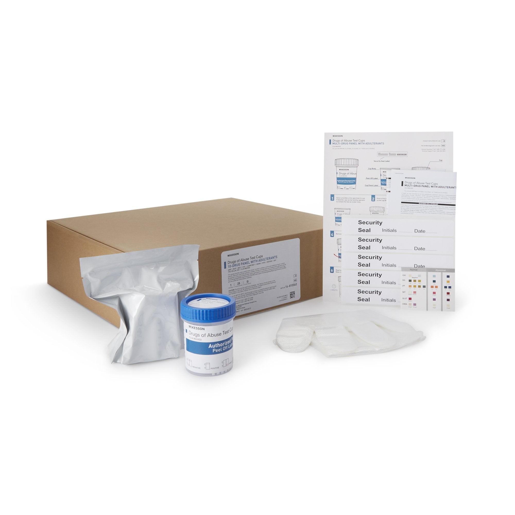 McKesson Brand - Drugs of Abuse Test Kit McKesson AMP, BUP, BZO, COC, mAMP/MET, MDMA, MTD, MOP300, OXY, THC (OX, pH, SG) 25 Tests CLIA Waived [100/CS]