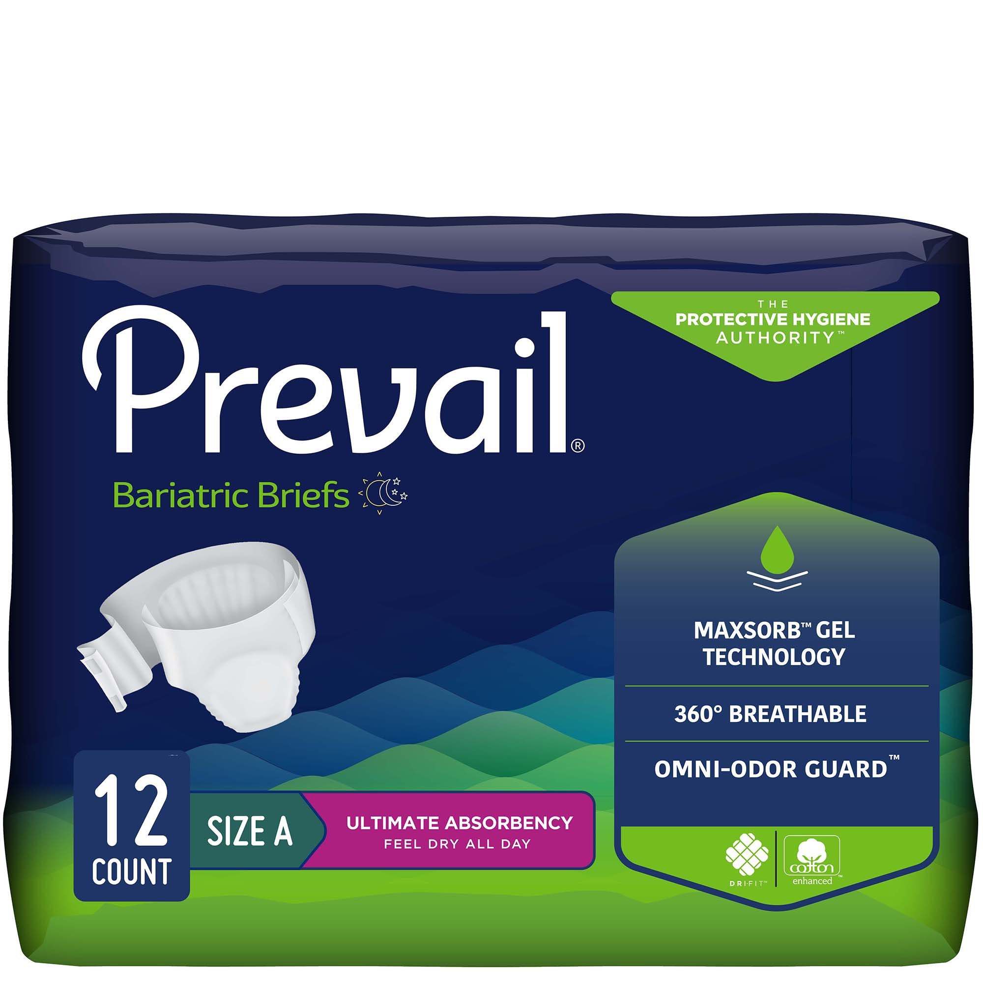 First Quality - Unisex Adult Incontinence Brief Prevail® Bariatric Bariatric Size A Disposable Heavy Absorbency [12/BG]