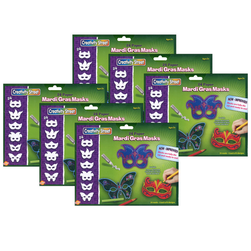 CREATIVITY STREET - Die-Cut Paper Masks, Mardi Gras Assortment, Assorted Sizes, 24 Pieces Per Pack, 6 Packs