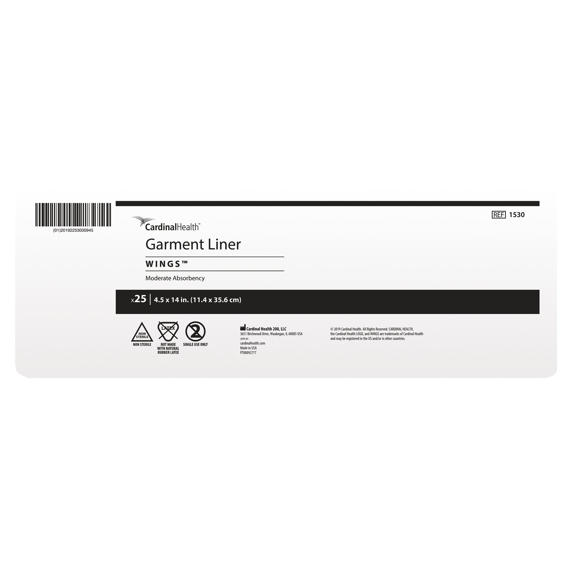 Cardinal - Incontinence Liner Simplicity™ 4-1/2 X 14 Inch Moderate Absorbency Polymer Core One Size Fits Most [1/BG]
