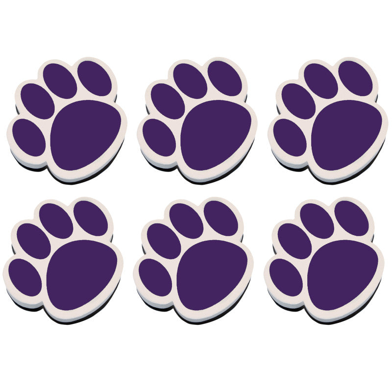 ASHLEY PRODUCTIONS - Magnetic Whiteboard Eraser, Purple Paw, Pack of 6