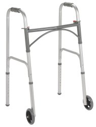 Drive Medical - Dual Release Folding Walker with Wheels Adjustable Height drive™ Steel Frame 350 lbs. Weight Capacity 32 to 39 Inch Height [4/CS]