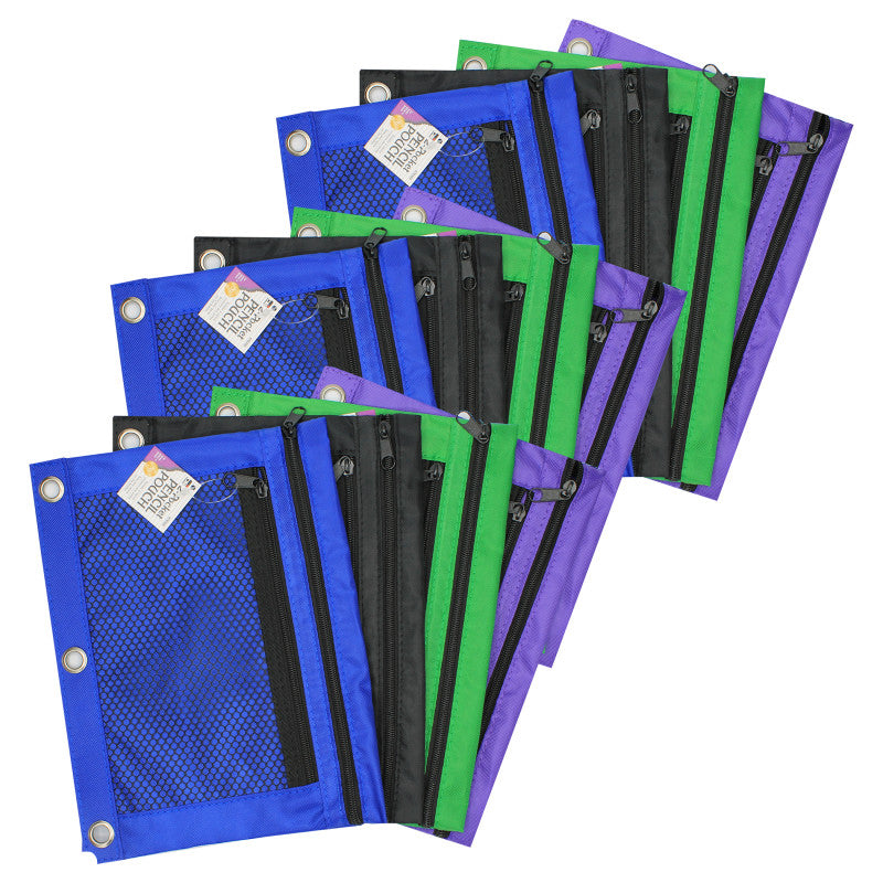 CHARLES LEONARD - Pencil Pouch, 2 Pocket, Assorted Colors, Pack of 12