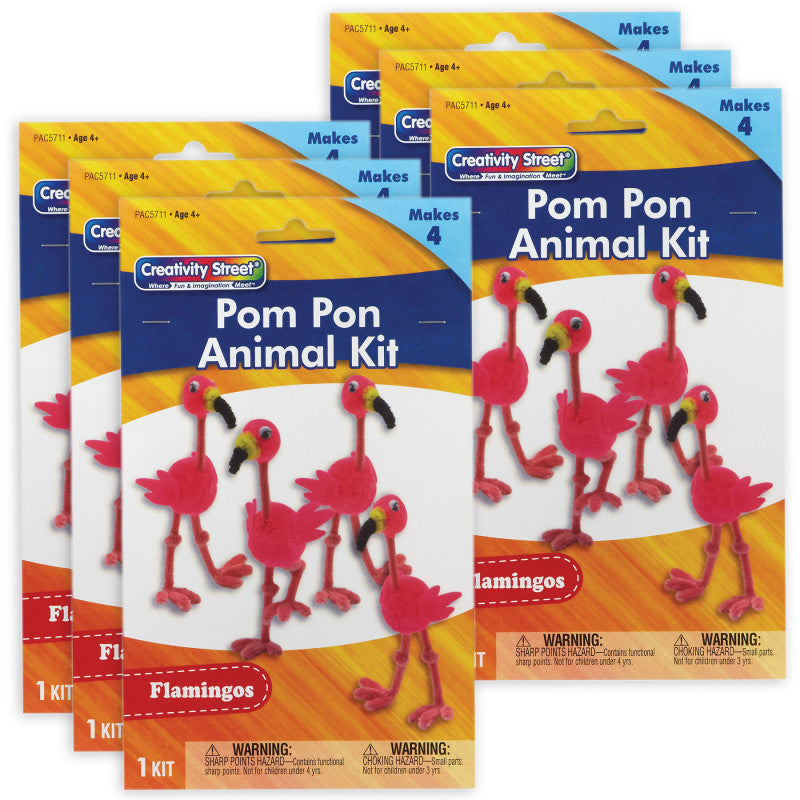CREATIVITY STREET - Pom Pon Animal Kit, Flamingos, 2" x 2.75" x 5.25", 4 Flamingos Per Kit, 6 Kits