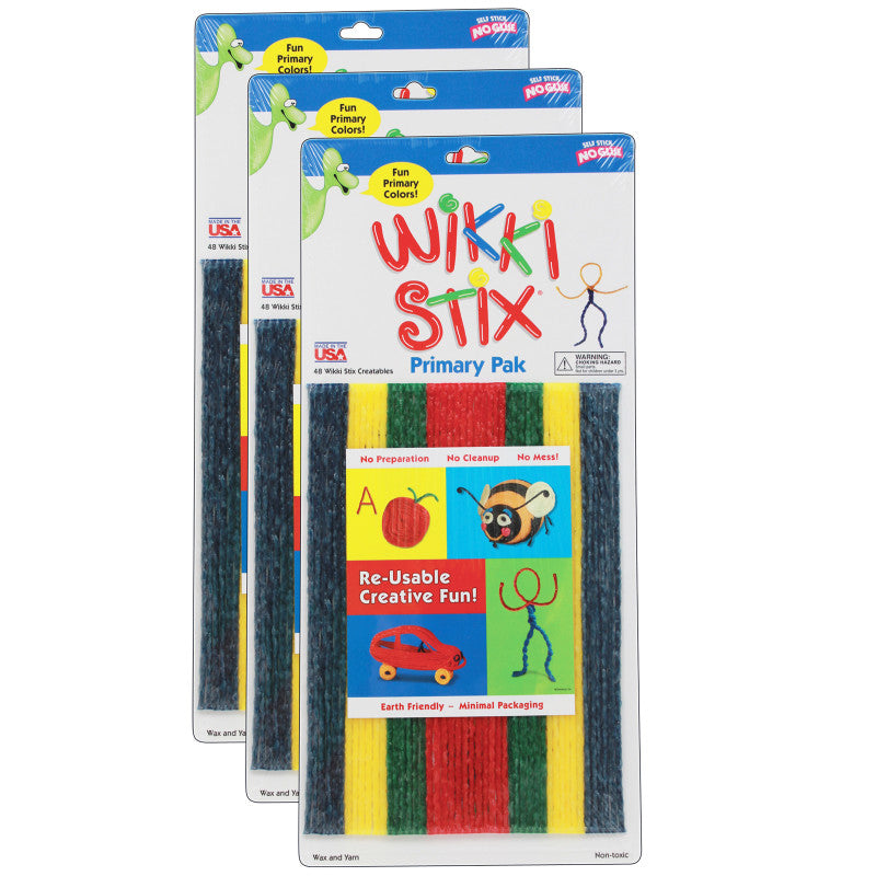 WIKKI STIX - Wikki Stix®, Primary Colors, 8", 48 Per Pack, 3 Packs