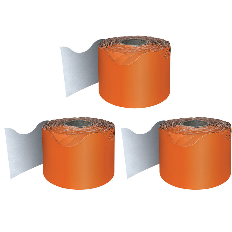 CARSON DELLOSA EDUCATION - Orange Rolled Scalloped Border, 65 Feet Per Roll, Pack of 3
