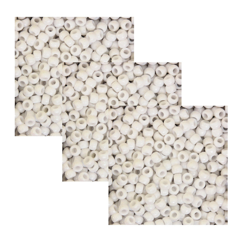 CREATIVITY STREET - Pony Beads, White, 6 mm x 9 mm, 1000 Per Pack, 3 Packs