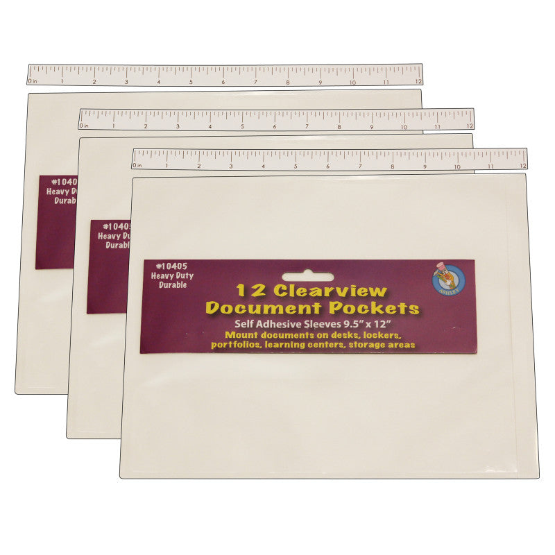 ASHLEY PRODUCTIONS - Clear View Self-Adhesive Document Pocket 9" x 12", 12 Per Pack, 3 Packs