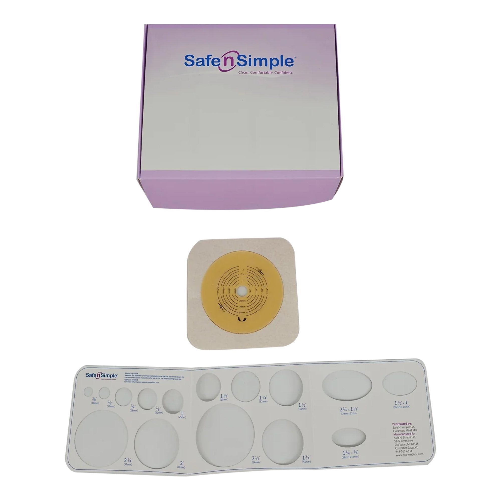 Safe N Simple - Ostomy Barrier Safe n Simple™ Trim to Fit, Standard Wear Flexible Tape 70 mm Flange Up to 2-1/4 Inch Opening 5 X 5 Inch [10/BX]