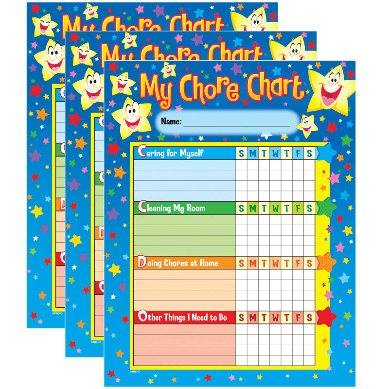 TREND - Stars Chore Charts, 25 Sheets Per Pad, Pack of 3