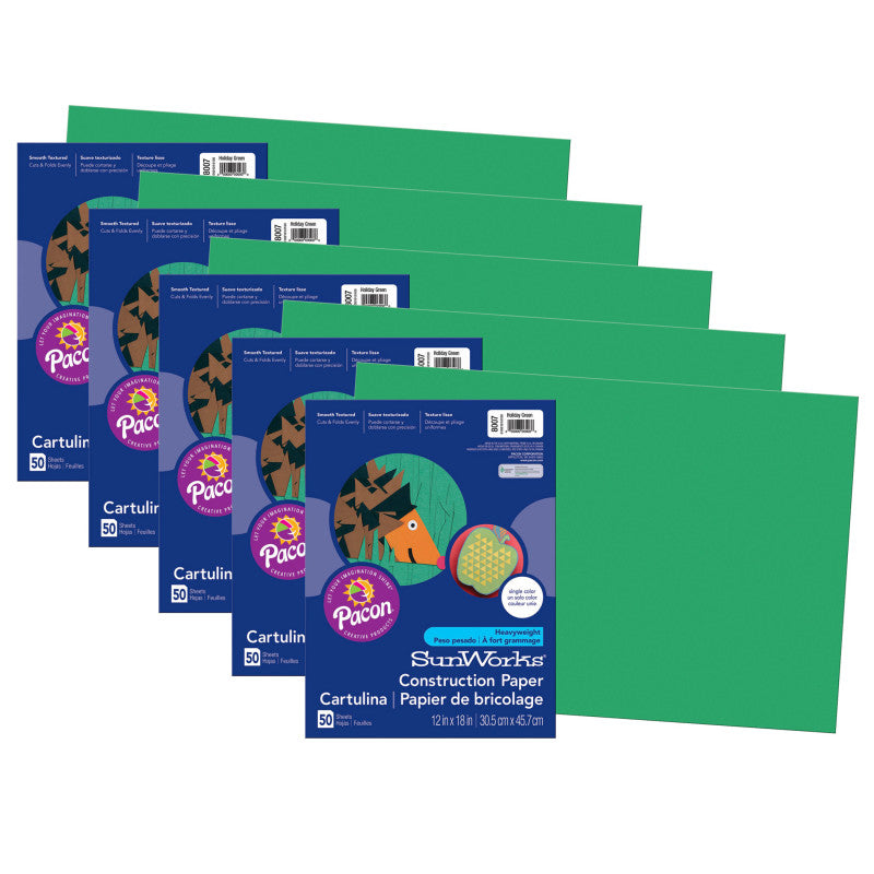 PRANG - Construction Paper, Holiday Green, 12" x 18", 50 Sheets Per Pack, 5 Packs (PAC8007-5)