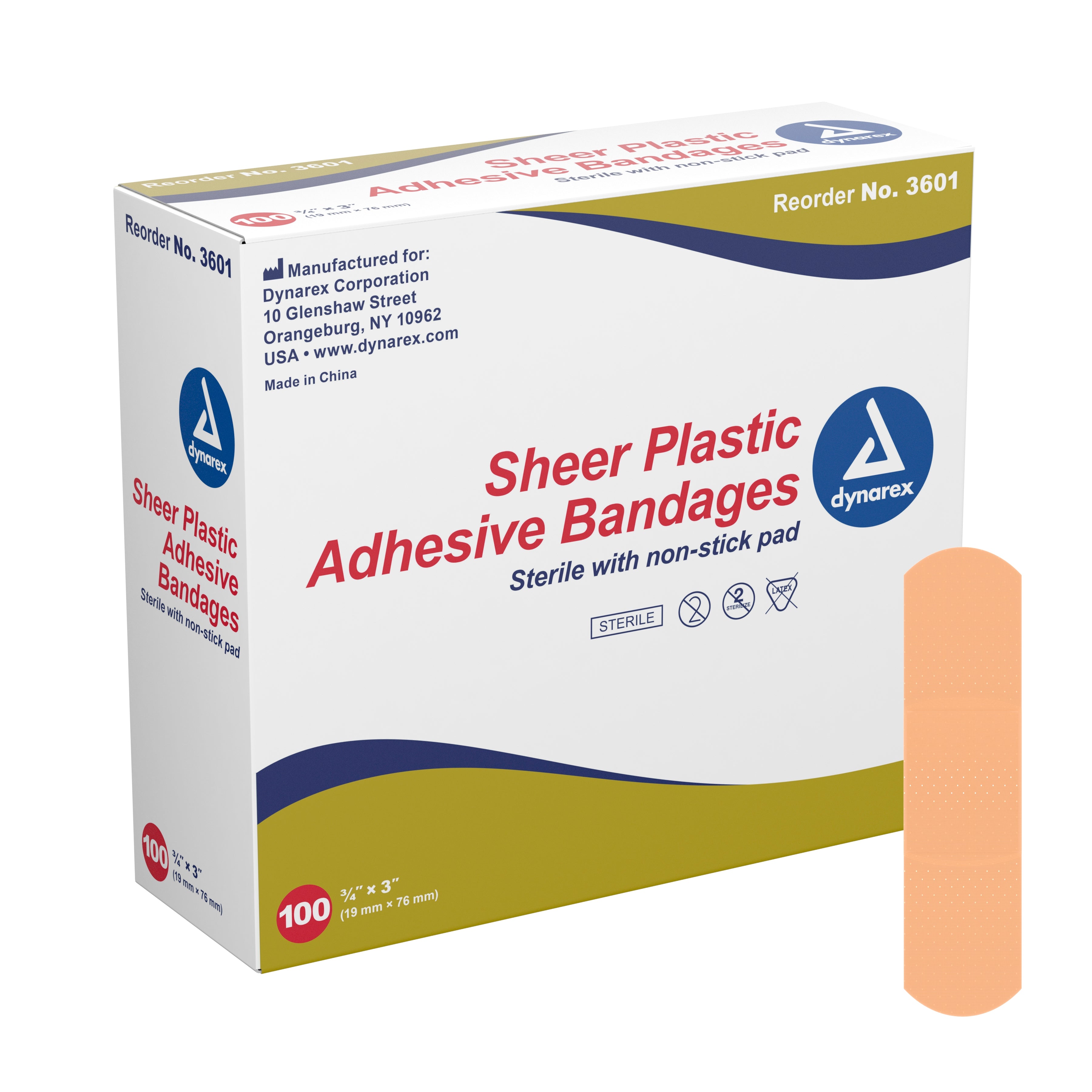Dynarex - Adhesive Strip Dynarex® 3/4 X 3 Inch Plastic Rectangle Tan Sterile [1/BX]