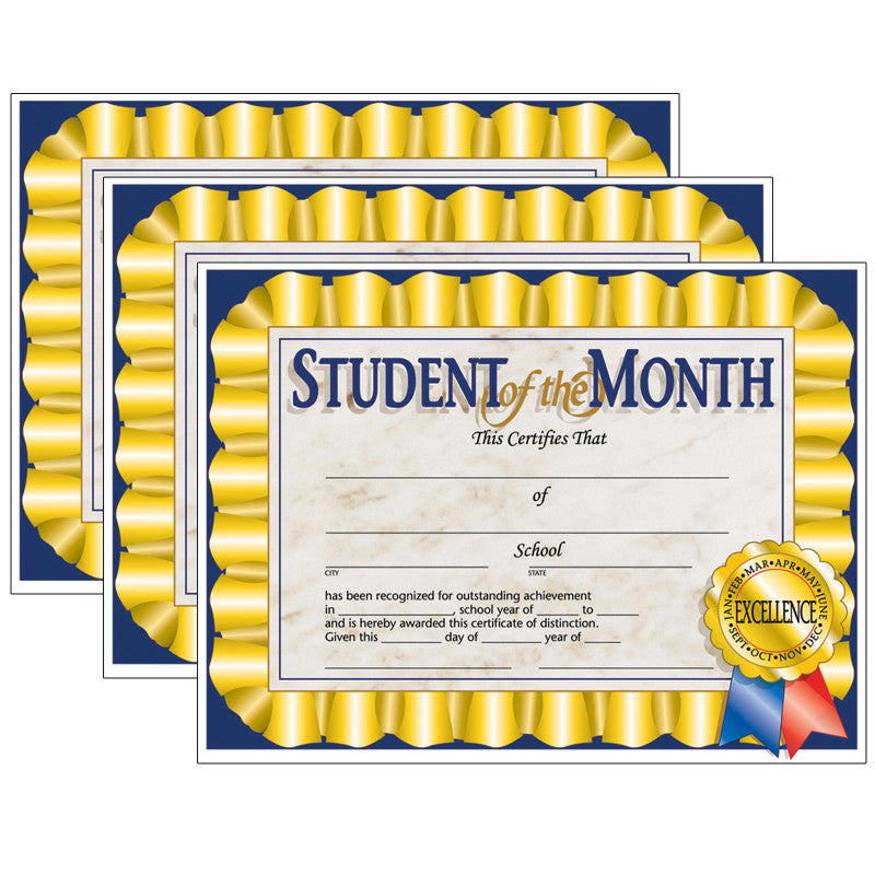HAYES PUBLISHING - Student of the Month Certificate, 8.5" x 11", 30 Per Pack, 3 Packs (H-VA528-3)