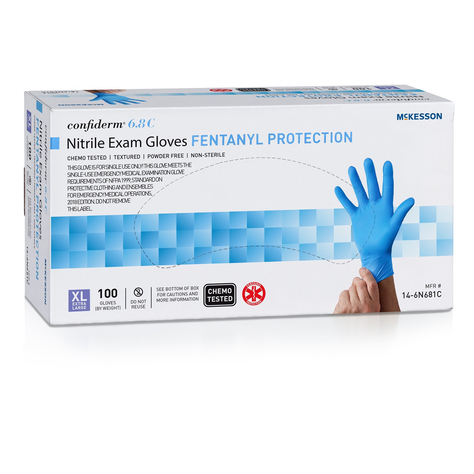 McKesson Brand - Exam Glove McKesson Confiderm® 6.8C X-Large NonSterile Nitrile Standard Cuff Length Fully Textured Blue Chemo Tested / Fentanyl Tested [100/BX]