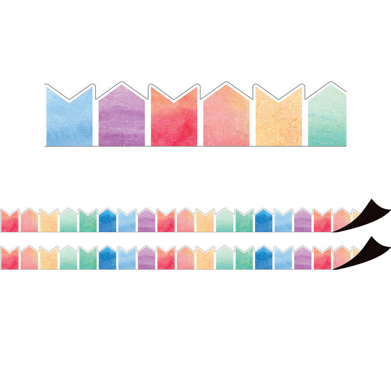 TEACHER CREATED RESOURCES - Watercolor Pennants Magnetic Border, 24 Feet Per Pack, 2 Packs