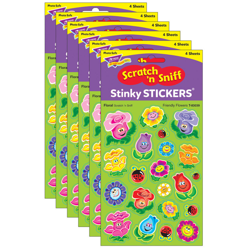 TREND - Friendly Flowers/Floral Mixed Shapes Stinky Stickers®, 84 Per Pack, 6 Packs