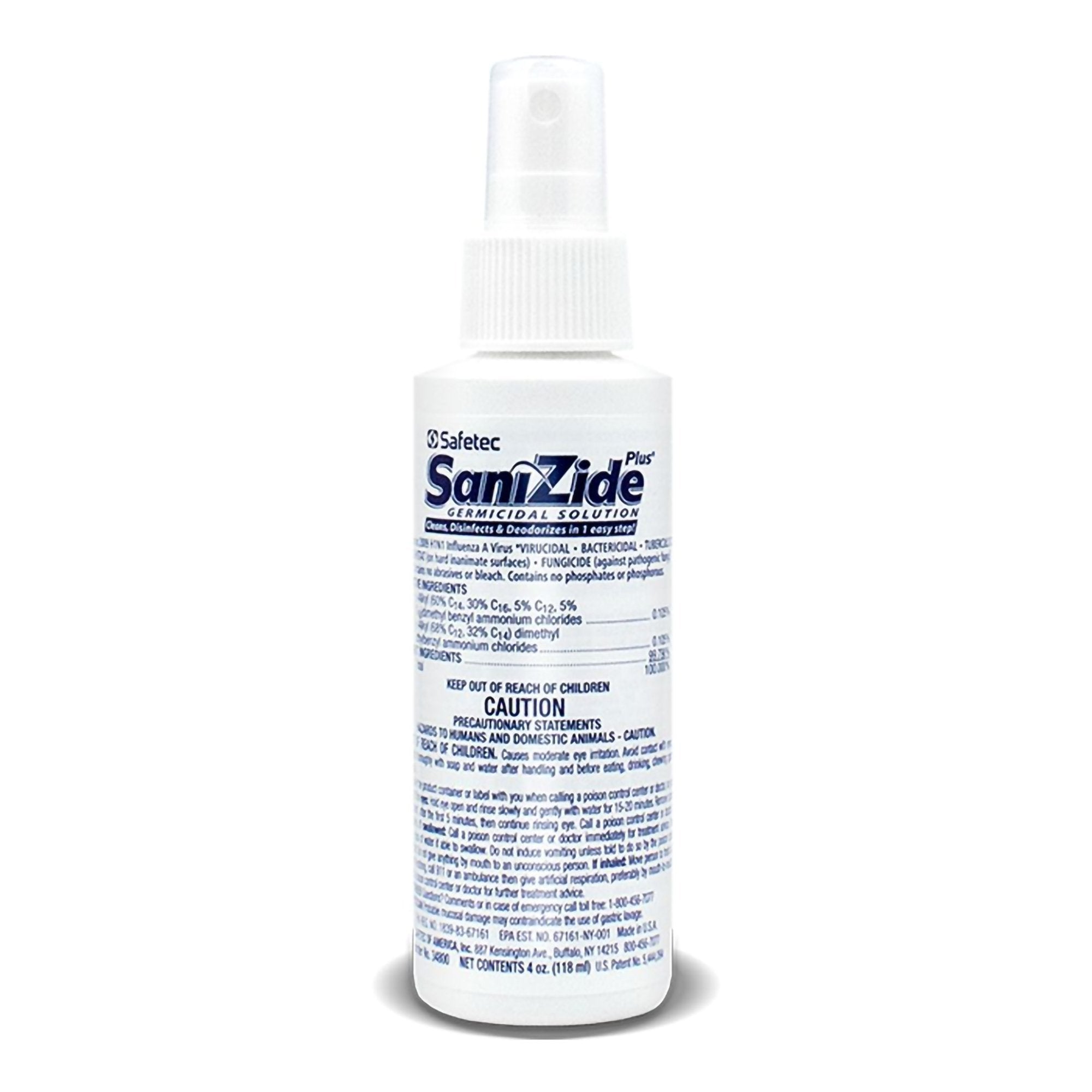 Safetec of America - SaniZide Plus® Surface Disinfectant Cleaner Broad Spectrum Pump Spray Liquid 4 oz. Bottle Ammonia Scent NonSterile [24/CS]
