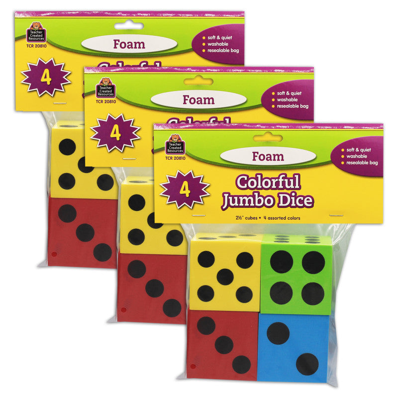 TEACHER CREATED RESOURCES - Foam Colorful Jumbo Dice, 4 Per Pack, 3 Packs