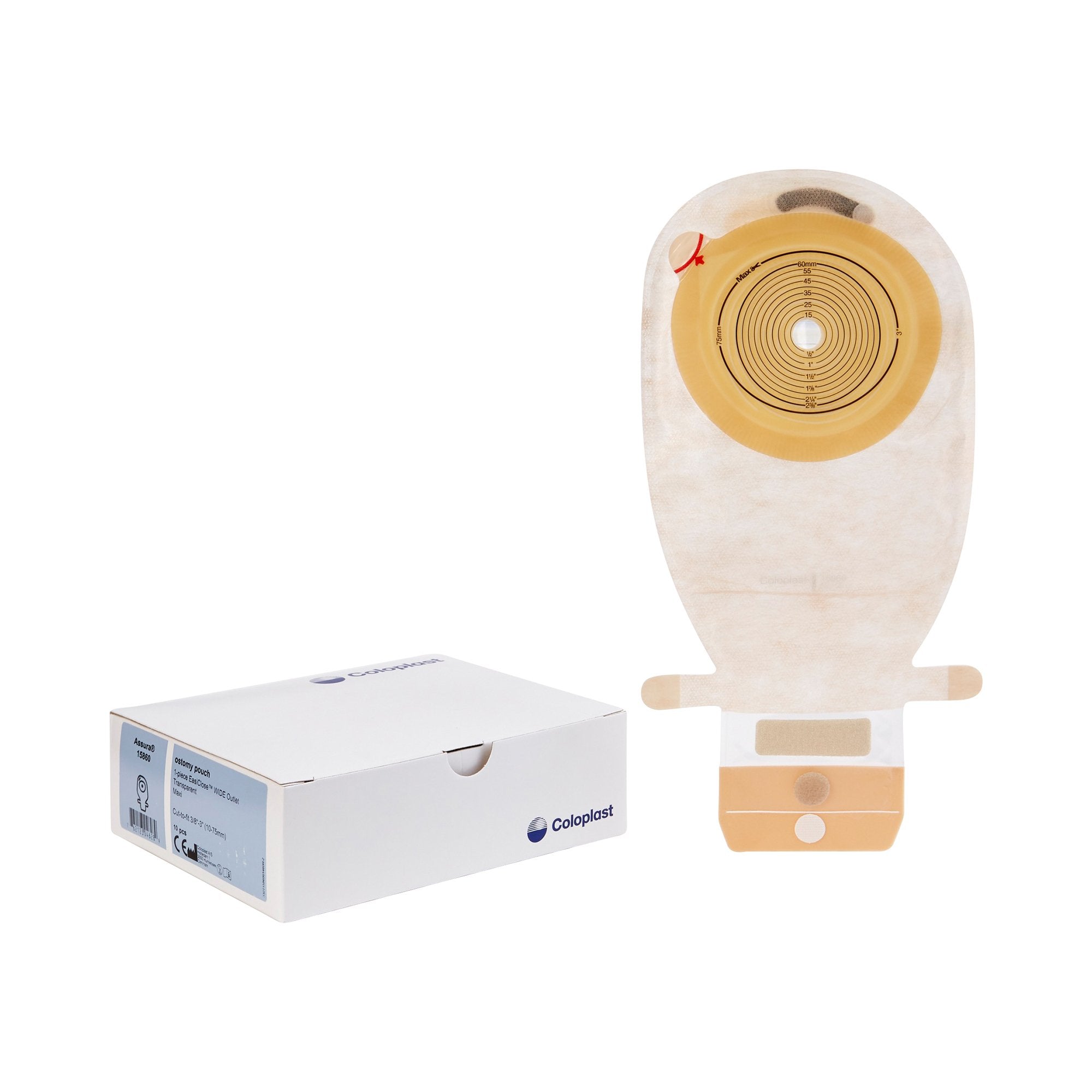 Coloplast - Colostomy Pouch Assura® Original One-Piece System 11-1/2nch Length Trim To Fit 3/8 to 3 Inch Stoma Drainable [10/BX]