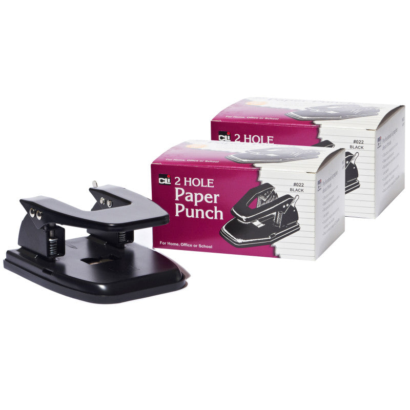 CHARLES LEONARD - 2-Hole Paper Punch, 2 3/4" Center, 30 Sheet Capacity, Black, Pack of 2