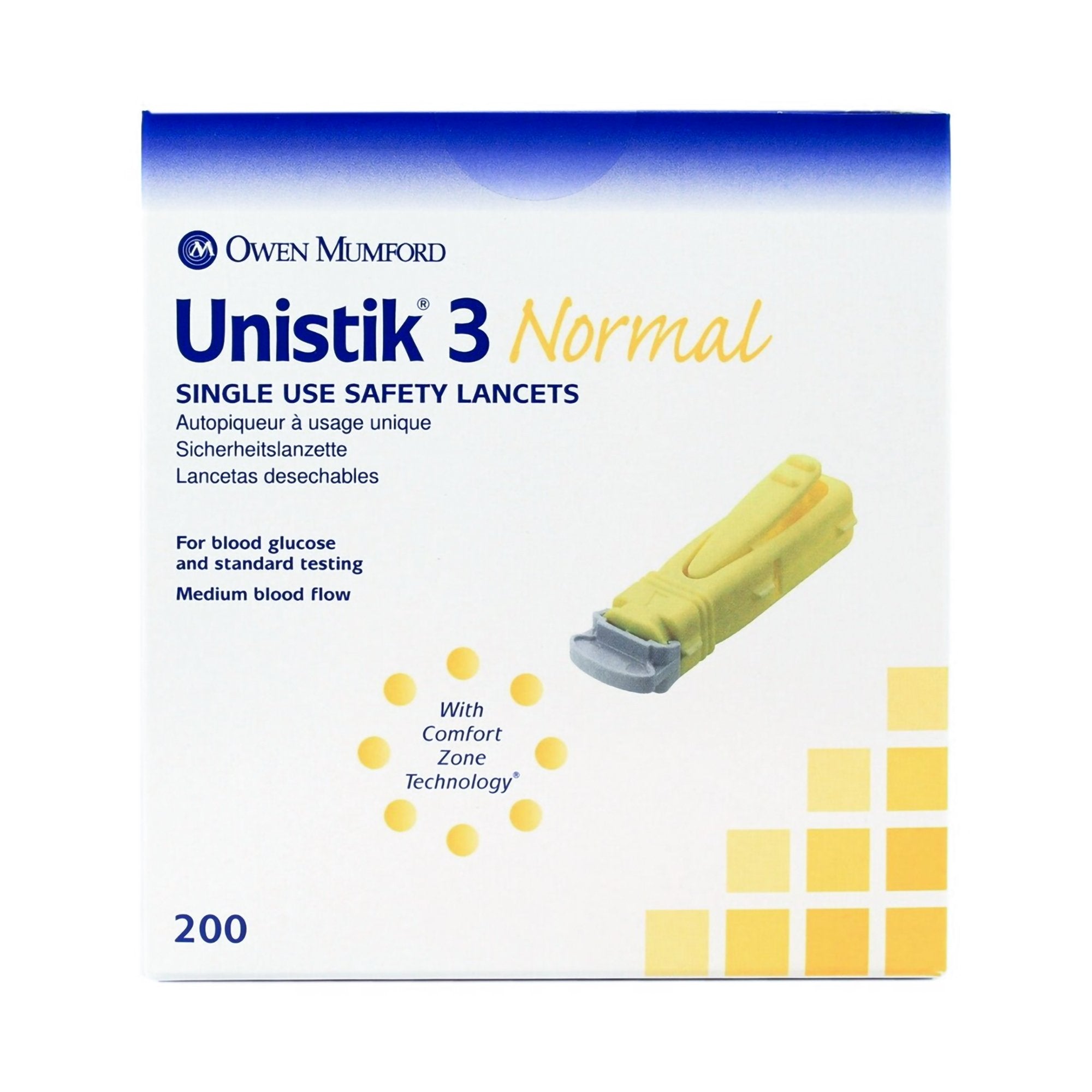 Owen Mumford - Safety Lancet Unistik 3 23 Gauge Retractable Push Button Activation Finger [200/BX]