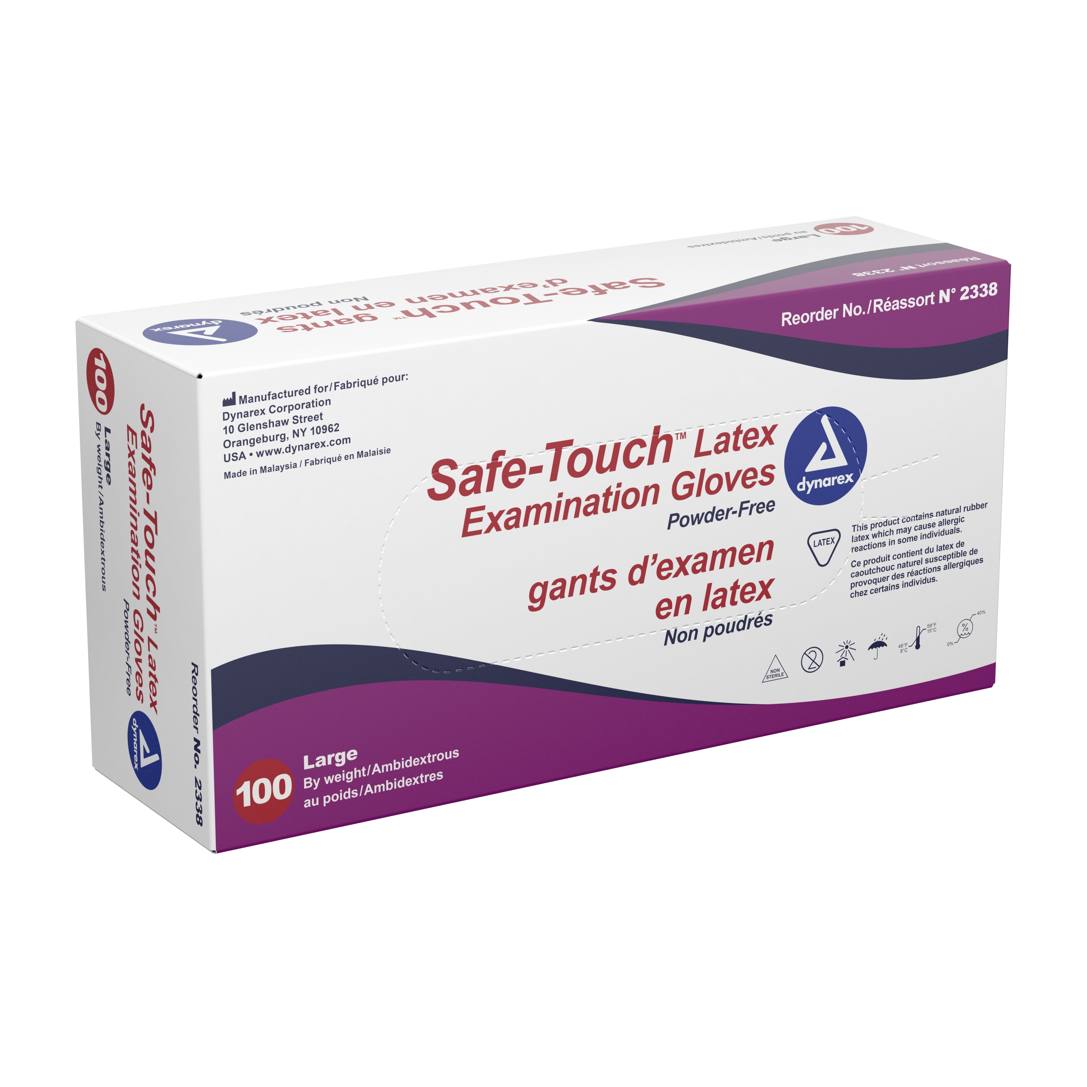 Dynarex - Exam Glove Safe-Touch™ Large NonSterile Latex Standard Cuff Length Textured Fingertips Ivory Not Rated [100/BX]