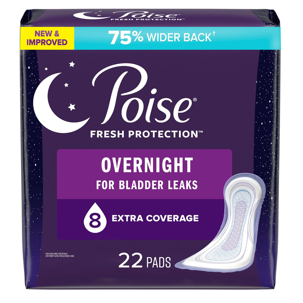 Kimberly Clark - Bladder Control Pad Poise® Fresh Protection™ Overnight 5.3 Inch Length Heavy Absorbency Sodium Polyacrylate Core One Size Fits Most [22/PK]