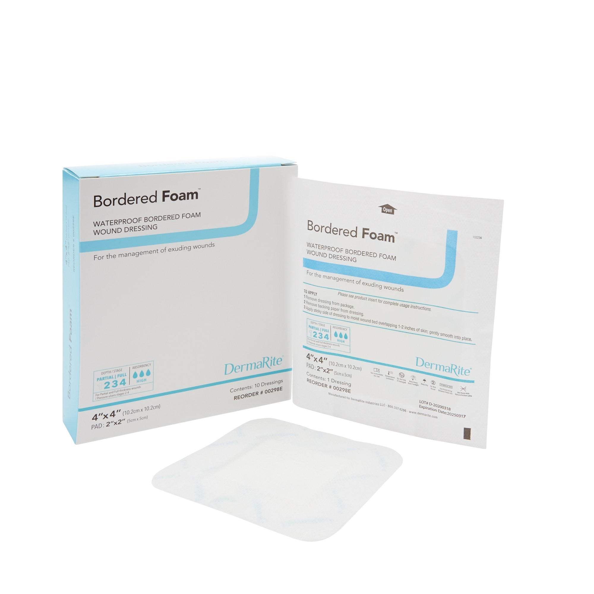 DermaRite Industries - Foam Dressing BorderedFoam® 4 X 4 Inch With Border Waterproof Backing Nonacrylic Adhesive Square Sterile [10/BX]