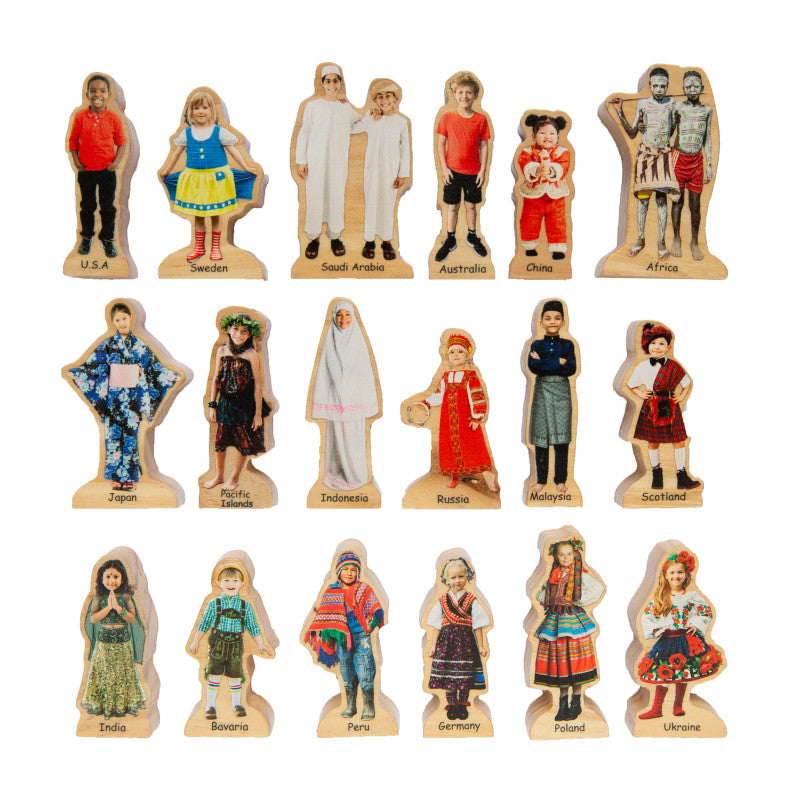 THE FRECKLED FROG - People Around the World Wooden Blocks - Set of 18 - Ages 1+