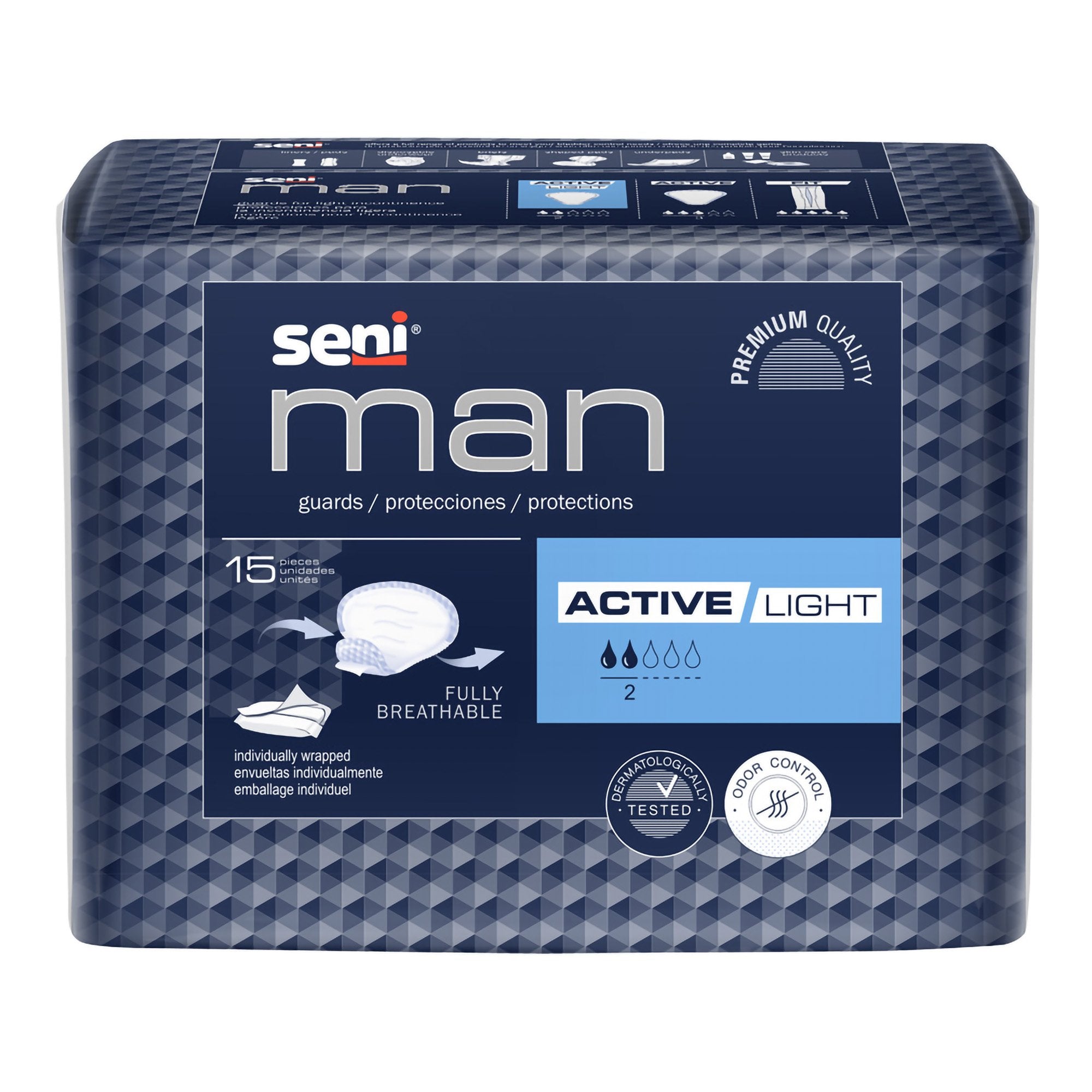 TZMO USA Inc - Bladder Control Pad Seni® Man Active Light 7-1/2 X 9-3/10 Inch Light Absorbency Super Absorbent Core One Size Fits Most [15/PK]