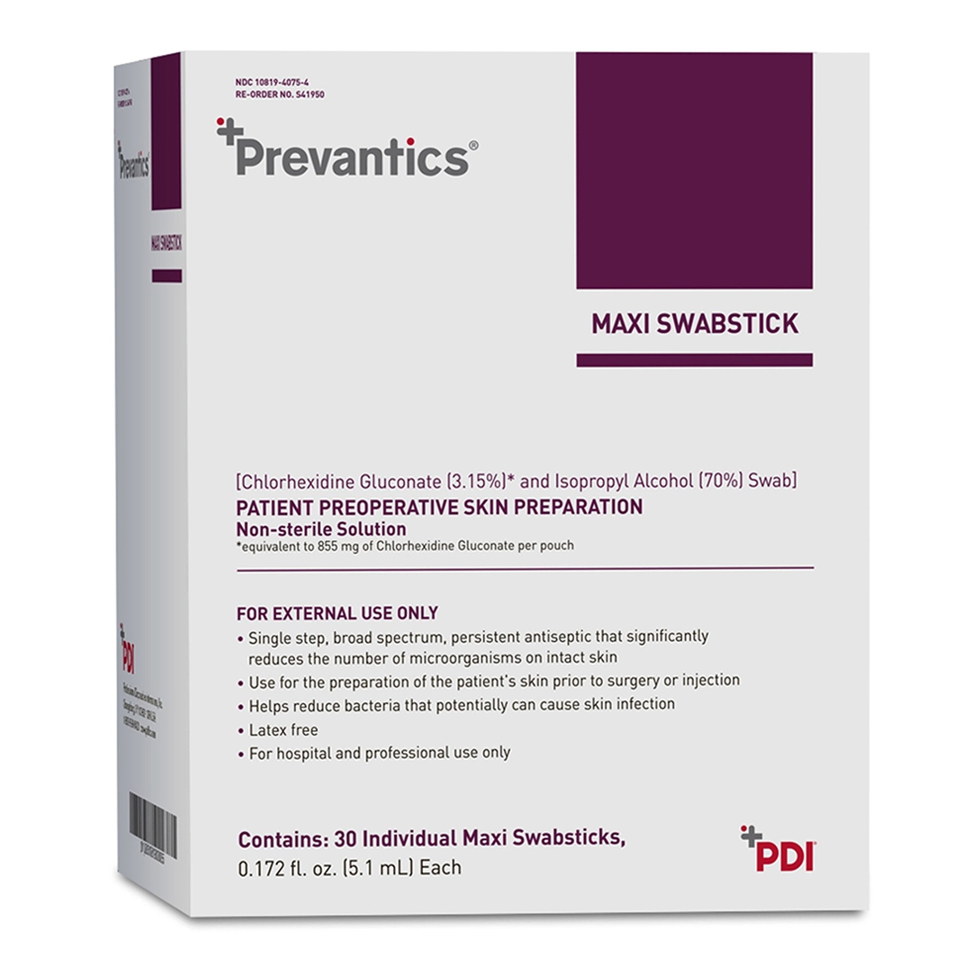 Professional Disposables - Impregnated Swabstick Prevantics® Maxi 3.15% / 70% Strength CHG (Chlorhexidine Gluconate) / Isopropyl Alcohol Individual Packet NonSterile [300/CS]