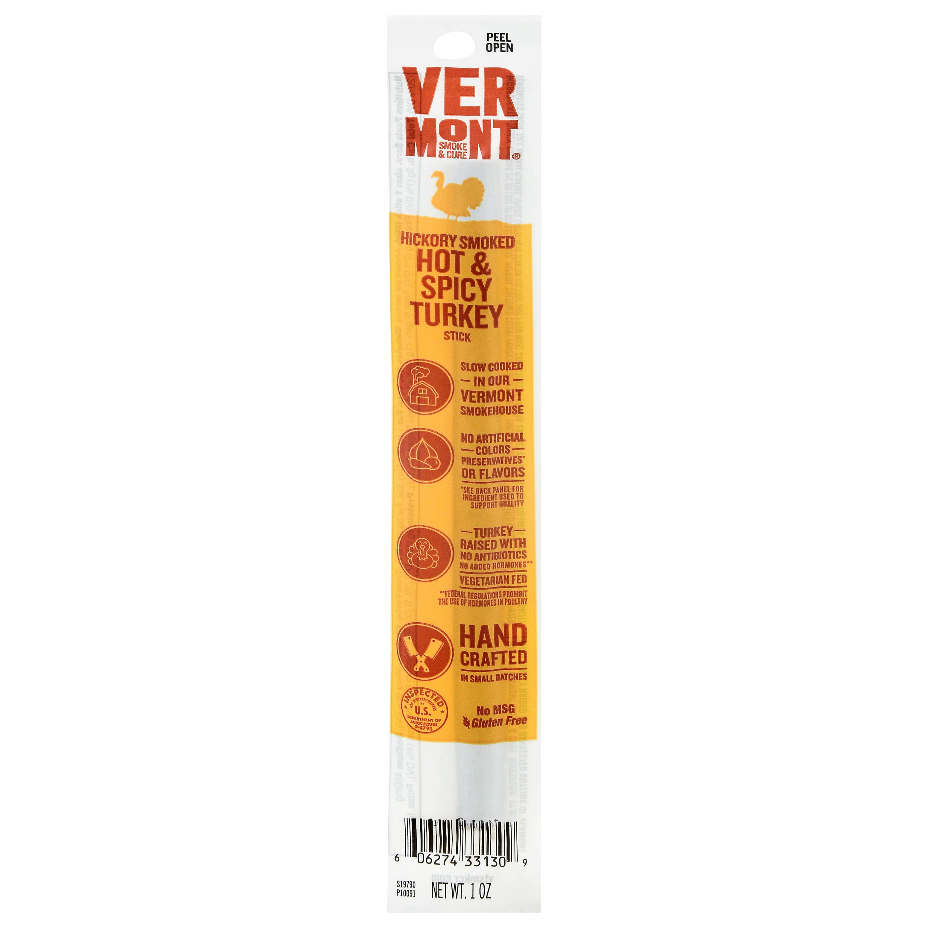 Vermont Smoke & Cure Hickory Smoked Hot & Spicy Turkey Stick 1 oz - Case of 24