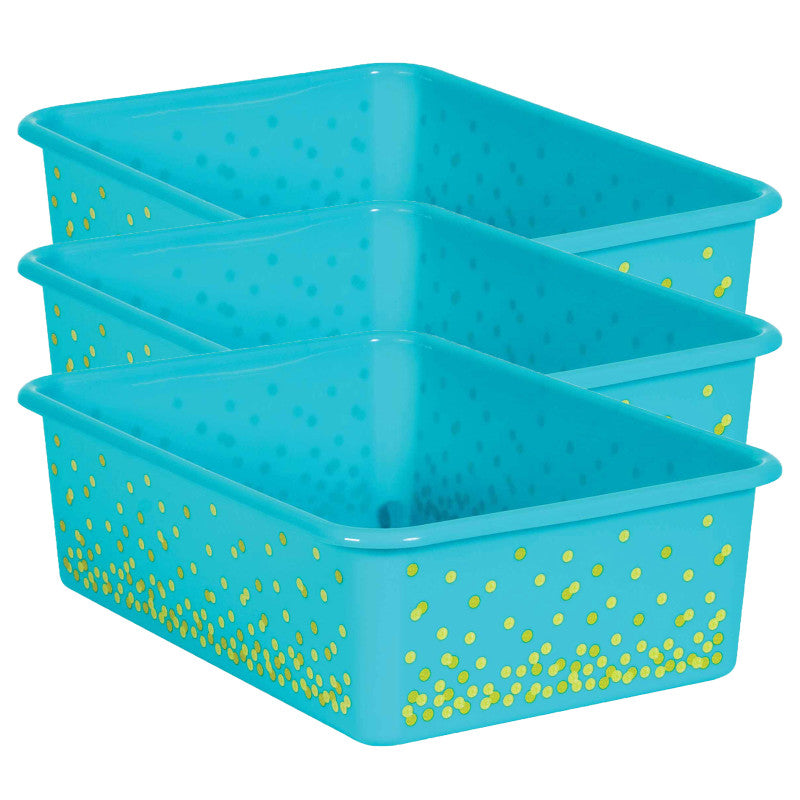TEACHER CREATED RESOURCES - Teal Confetti Large Plastic Storage Bin, Pack of 3