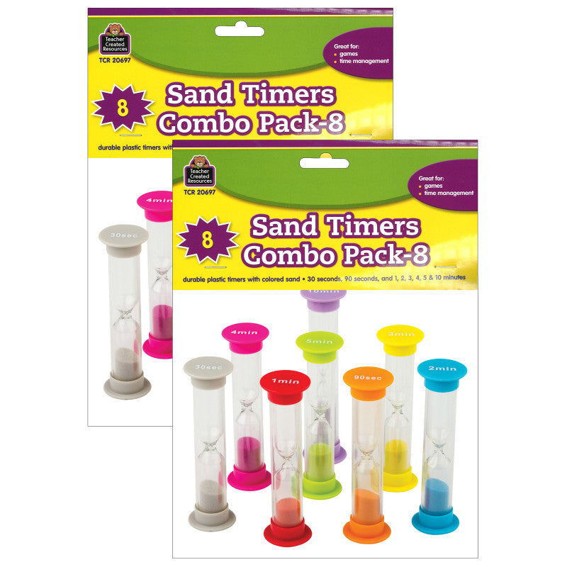 TEACHER CREATED RESOURCES - Small Sand Timers Combo, Assorted Colors & Times, 8 Per Pack, 2 Packs