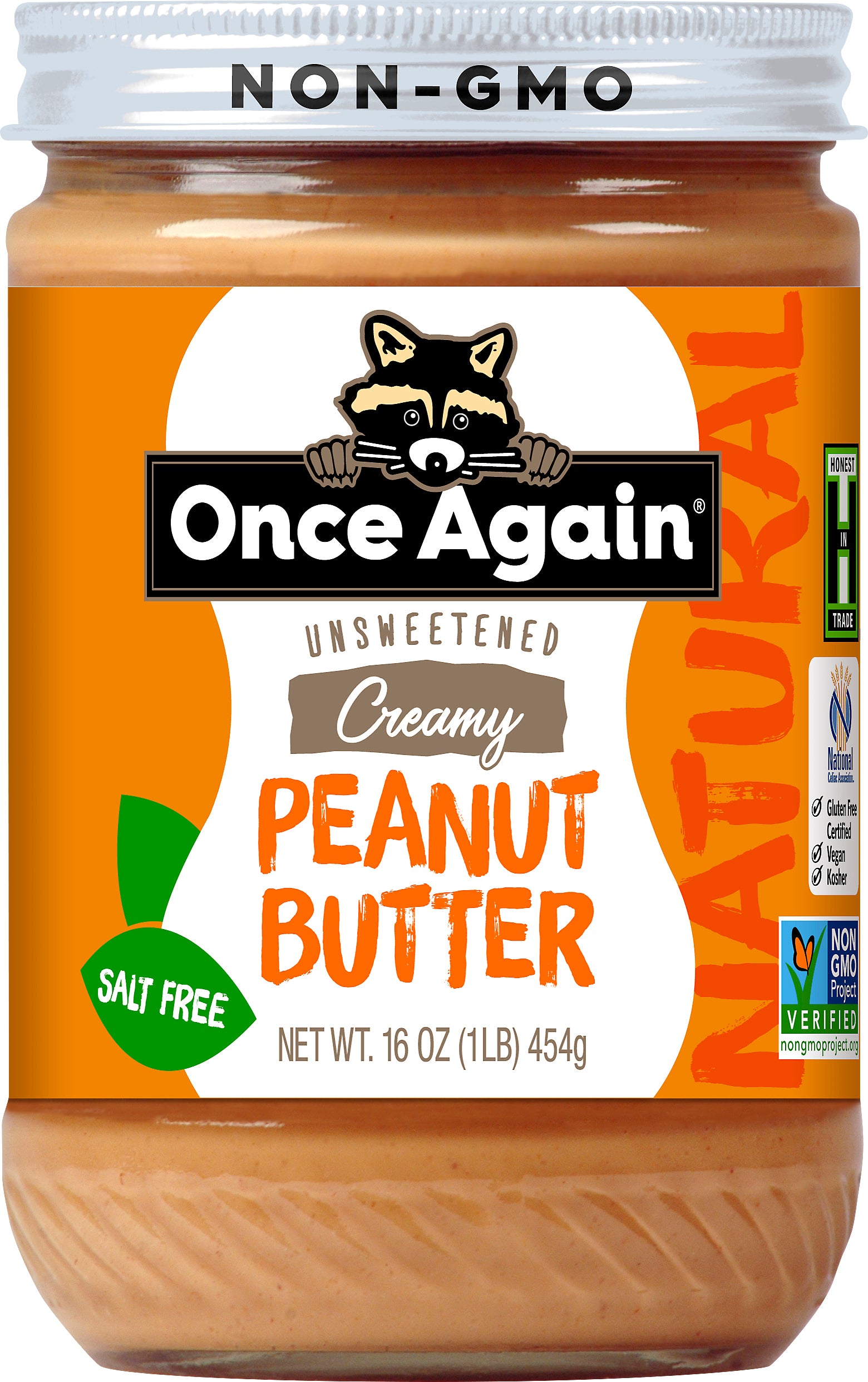 Once Again Natural Creamy Unsweetened Peanut Butter 16 oz - Case of 6
