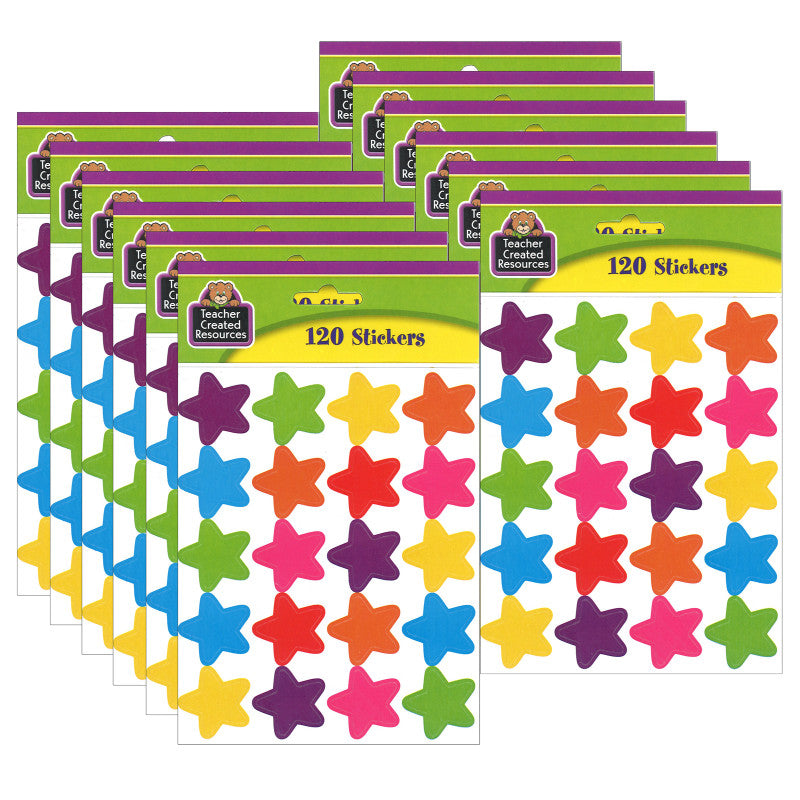 TEACHER CREATED RESOURCES - Bright Stars Stickers (die cut star shape), 120 Per Pack, 12 Packs