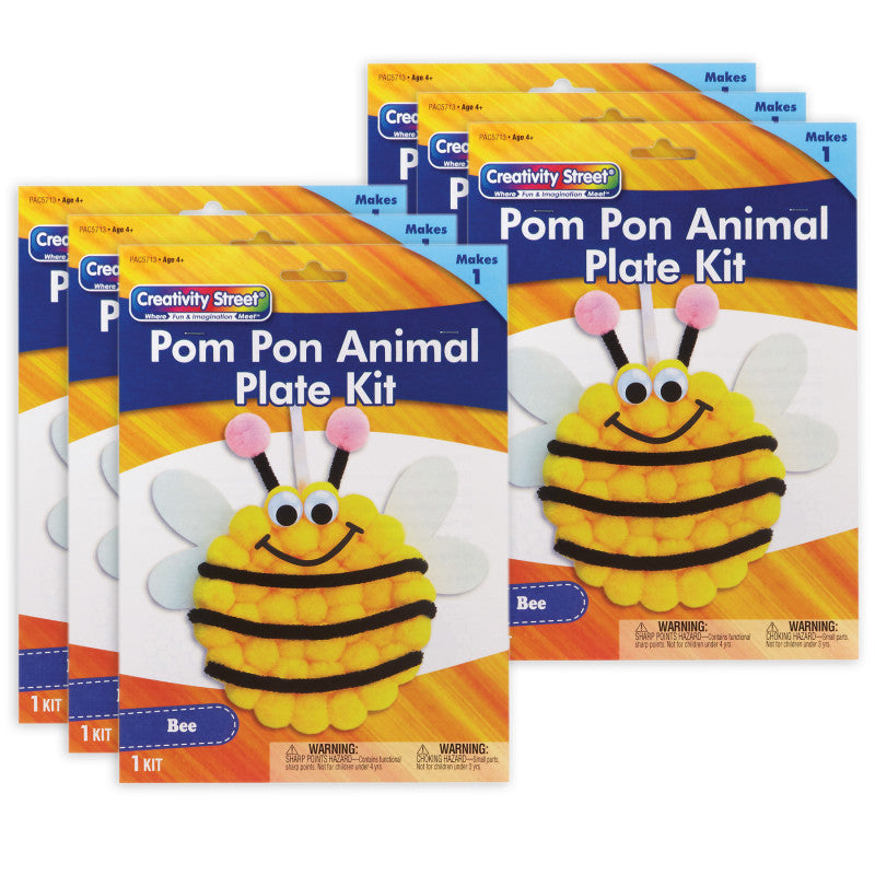 CREATIVITY STREET - Pom Pon Animal Plate Kit, Bee, 9" x 8.5" x 1", 6 Kits