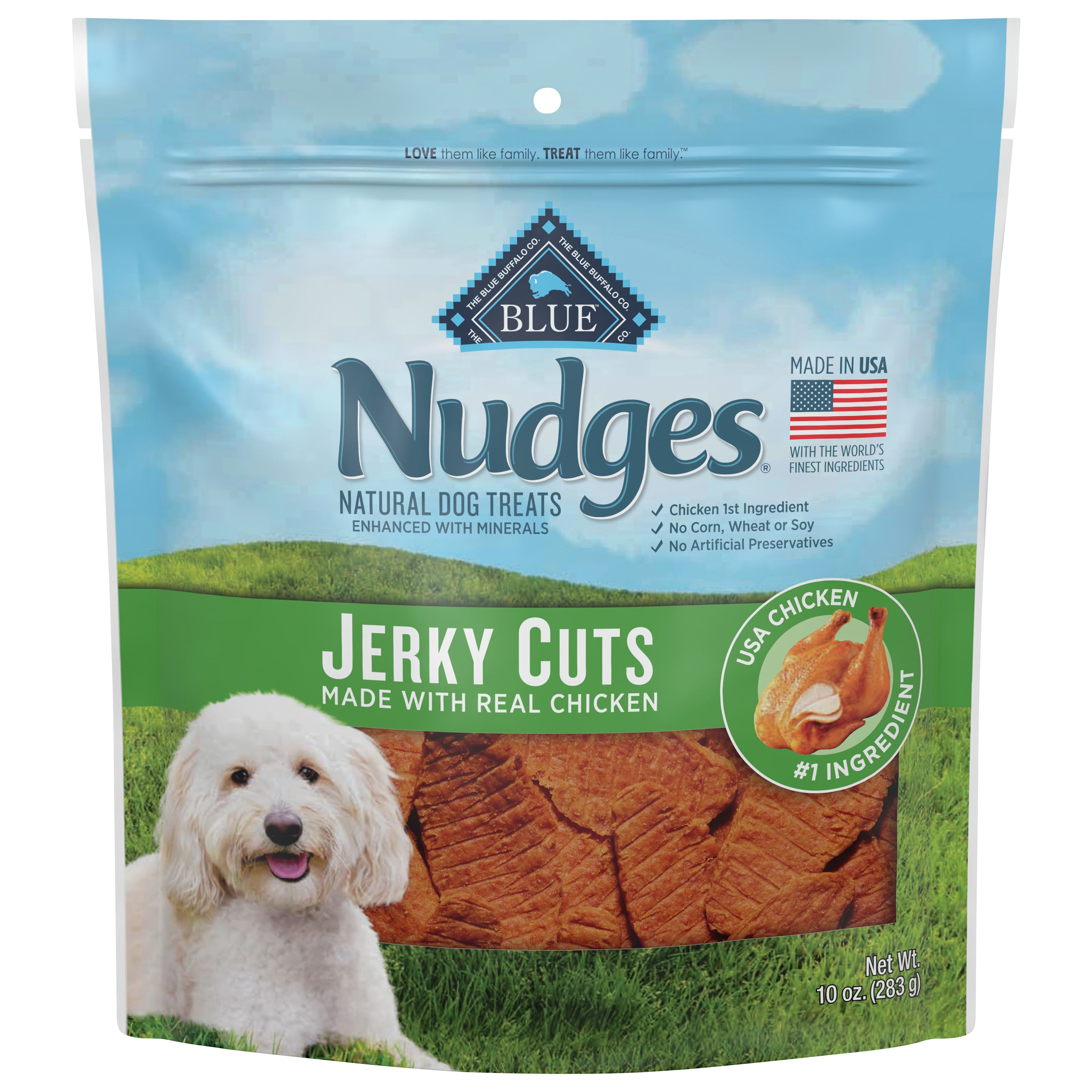 Blue Buffalo Nudges Jerky Cuts Natural Dog Treats, Chicken, 10oz Bag - Case of 6