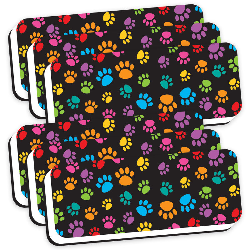 ASHLEY PRODUCTIONS - Magnetic Whiteboard Eraser, Colorful Assorted Paw Pattern, 2" x 5", Pack of 6