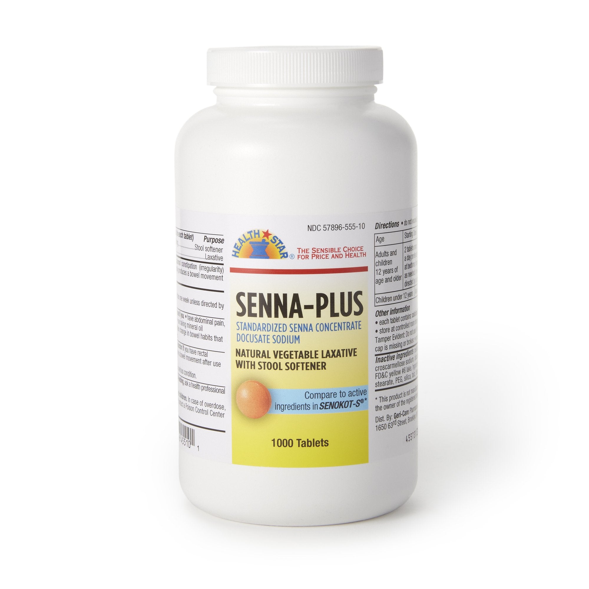 Geri-Care - Stool Softener / Laxative Geri-Care Senna Plus Tablet 1,000 per Bottle 50 mg - 8.6 mg Strength Docusate Sodium / Sennosides [1/BT]