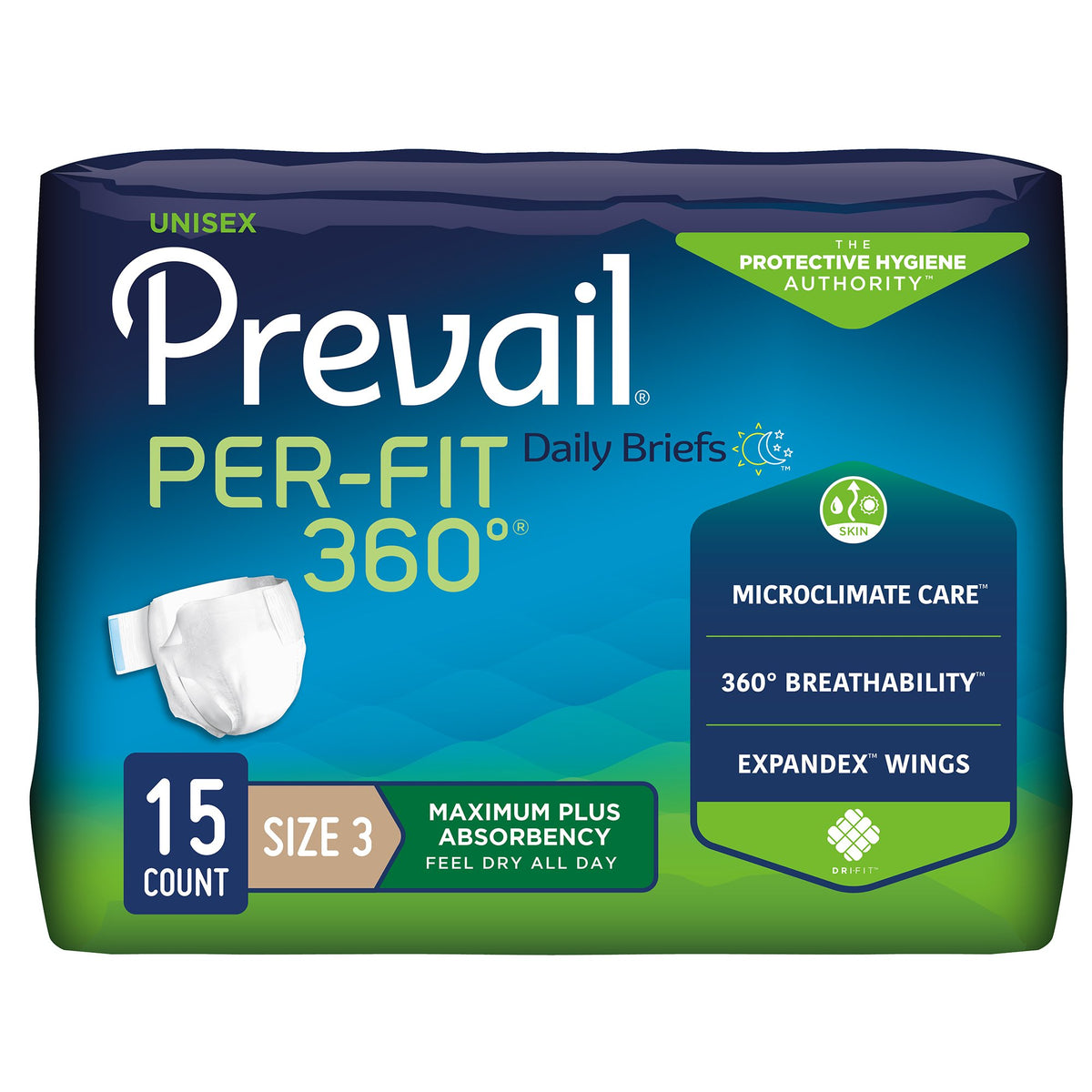 First Quality - Unisex Adult Incontinence Brief Prevail® Per-Fit 360°™ Size 3 Disposable Heavy Absorbency [15/PK]
