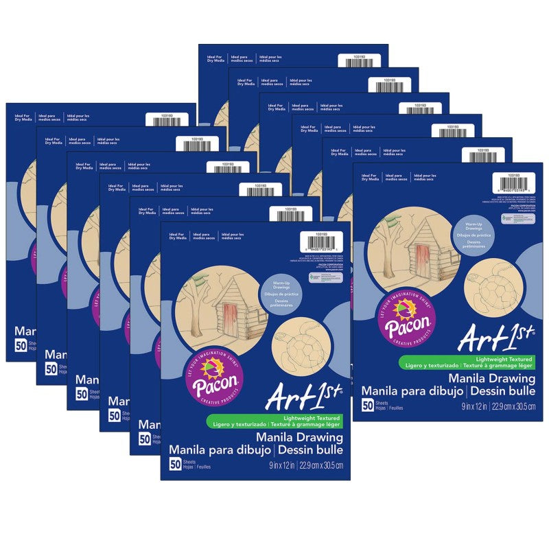 UCREATE - Drawing Paper, Manila, Standard Weight, 9" x 12", 50 Sheets Per Pack, 12 Packs