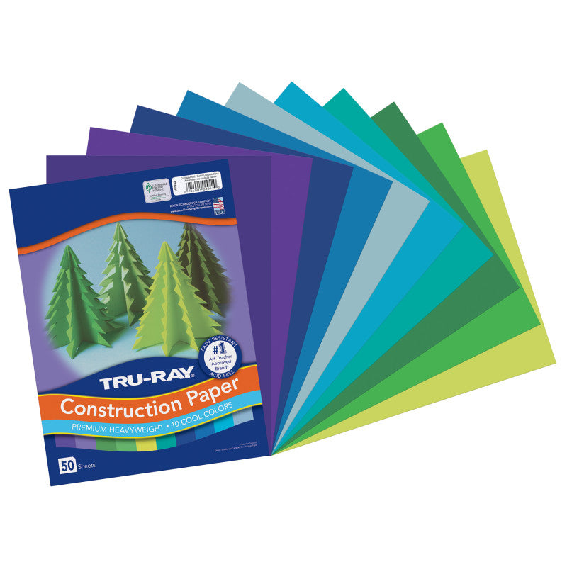 Construction Paper, Heavyweight, Cool Assorted, 9" x 12", 50 Sheets